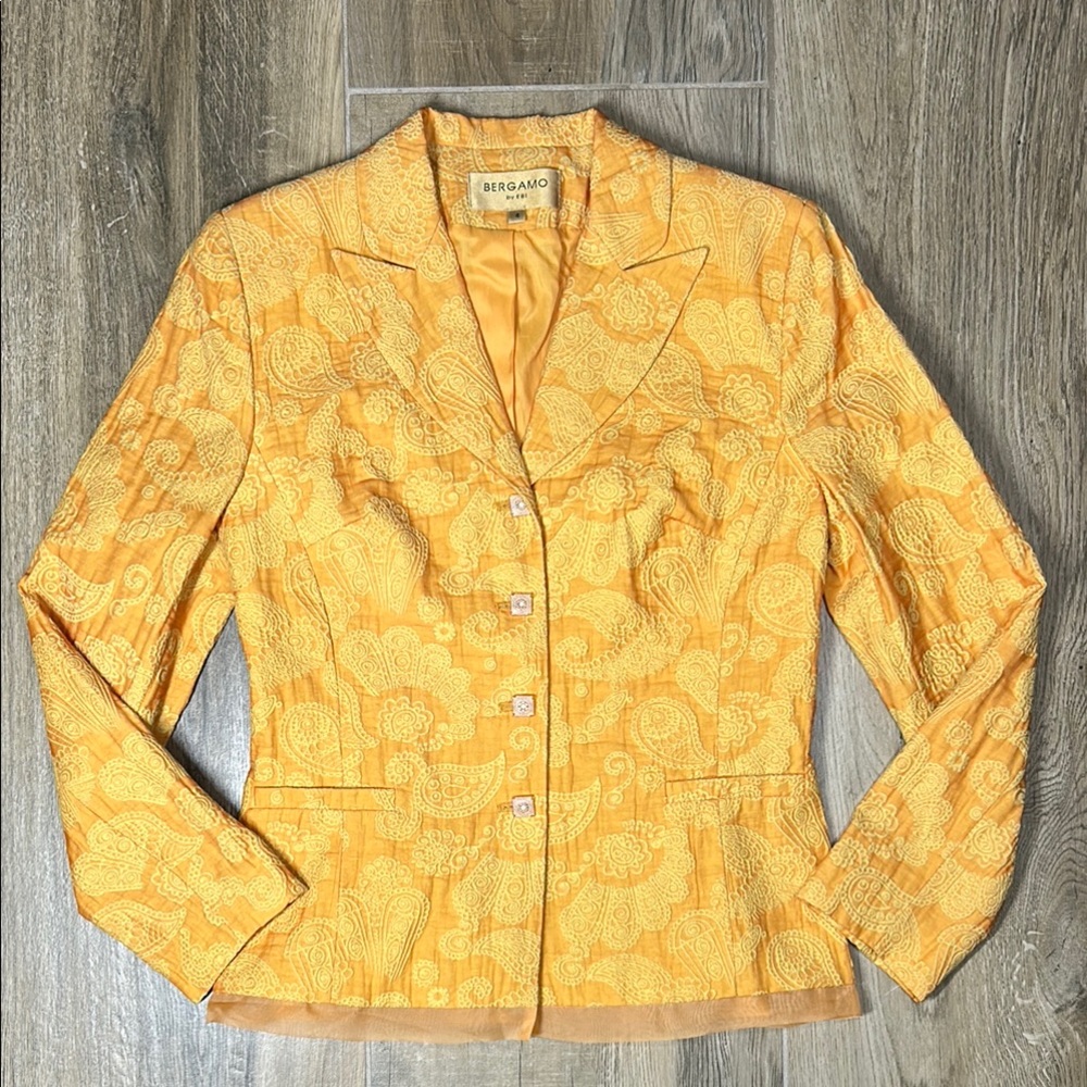 Bergamo by EBI Sheer Peach/Yellow/Orange Brocade Blazer Size‎ 4 - Picture 2 of 16